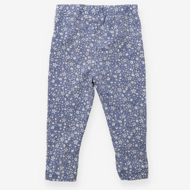 Dusty blue ditsy leggings with flower buttons on c