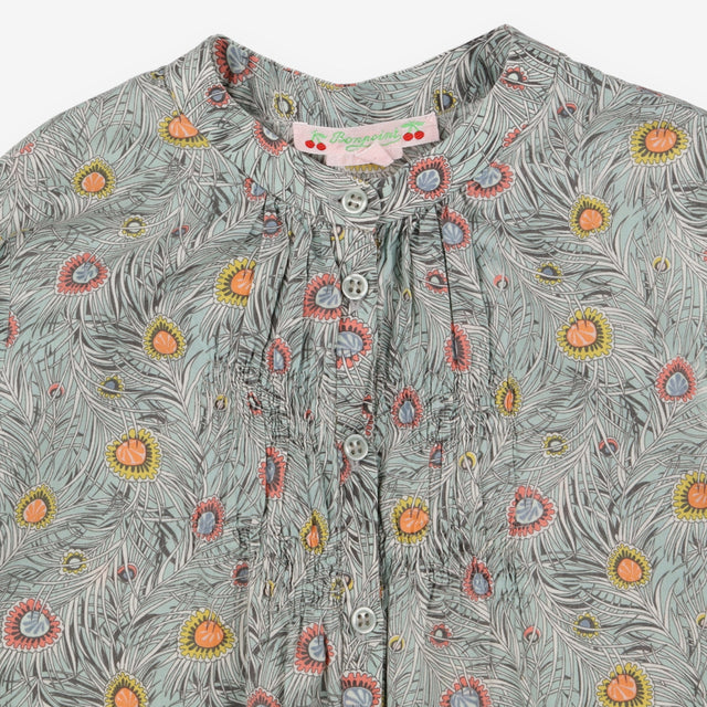 Tunic Button Blue Peacock Print