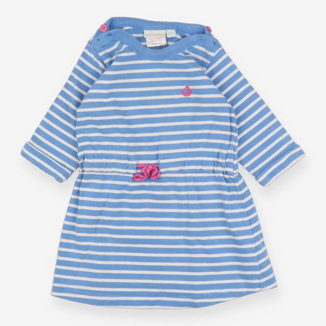 Dress long sleeve blue striped pink drawstring