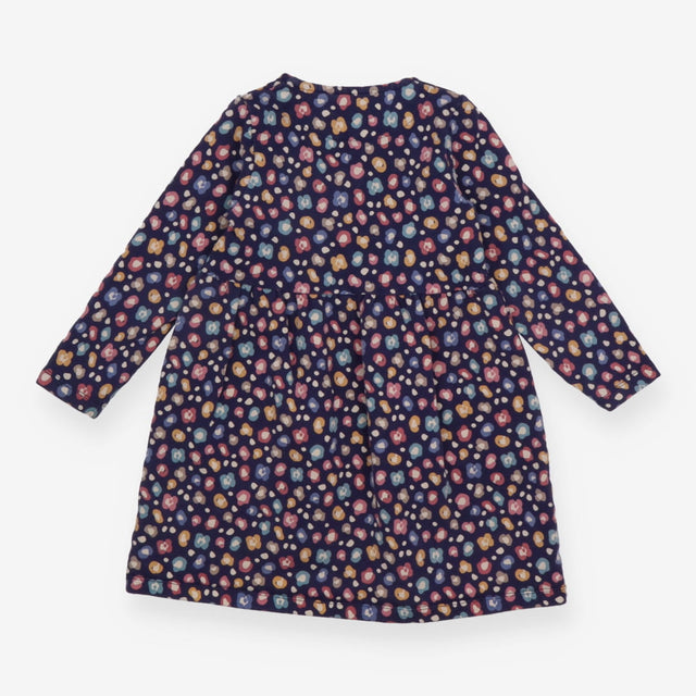 Dress LS jersey navy blue flowers 4 wood buttons