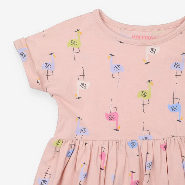 Dress jersey pink birds with hats