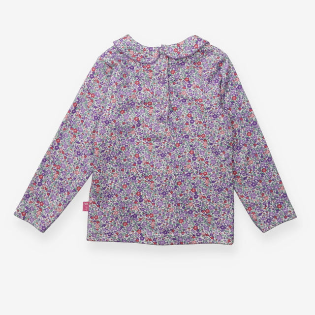 Top collared Purple with White Floral Print