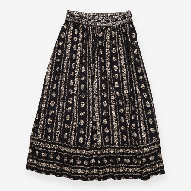 Maxi Skirt Black Cream Printed Long Length