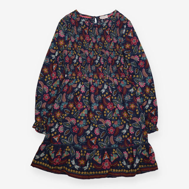 Dress Long Sleeved Navy Autumn Flowers and Insects