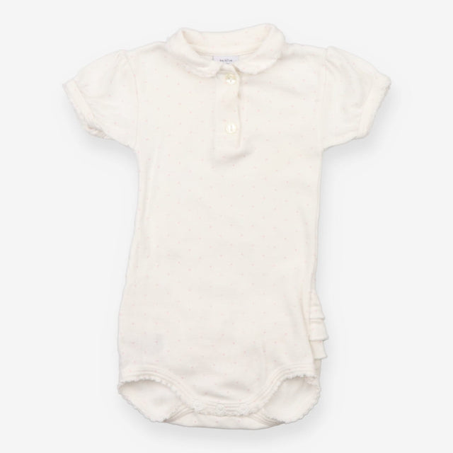 Bodysuit white collared pink spot frill bottom