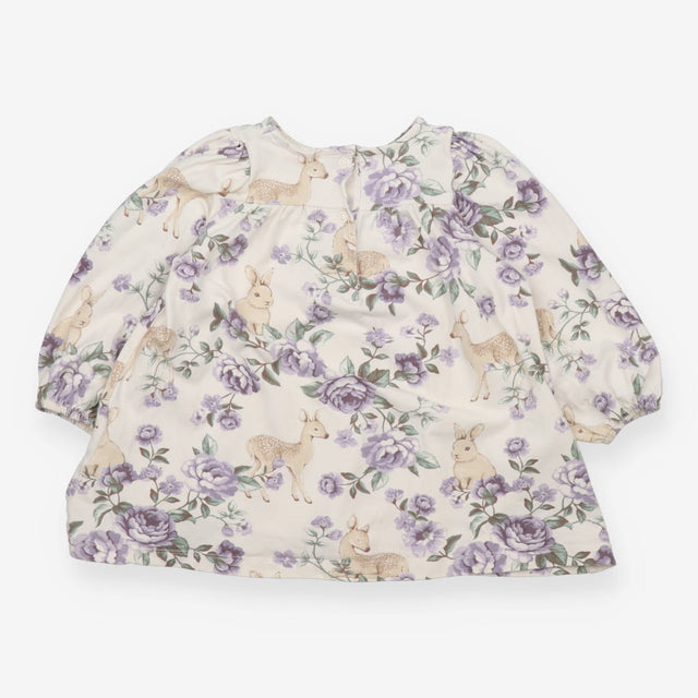 T-shirt cream purple flower bunny & deer