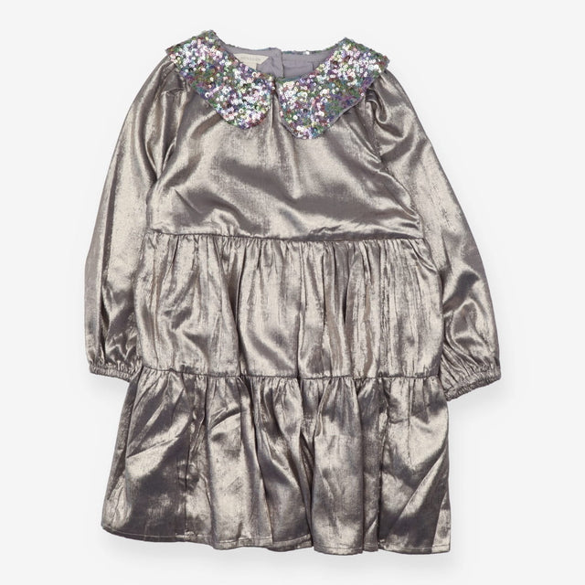 Dress LS silver sequin collar lined