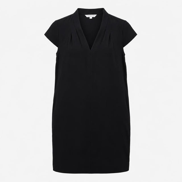 Navy Blue Crepe Stretch Lined V-Neck Short Sleeve