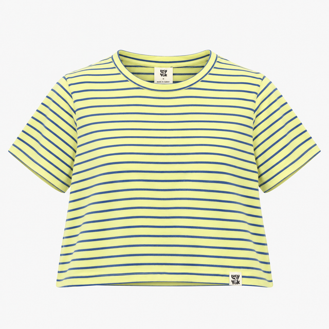 Cropped T-Shirt Striped Yellow Organic Cotton