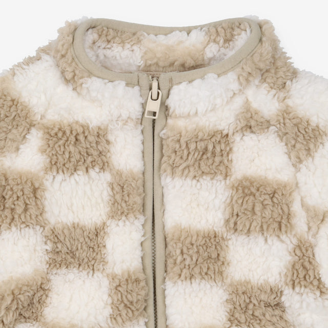 Jacket fleece brown and white check