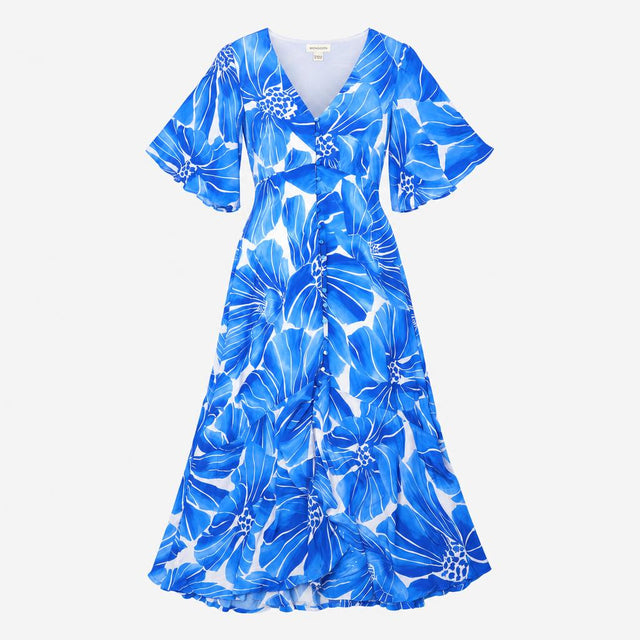 Maxi Dress Floral Print V Neck Button Front