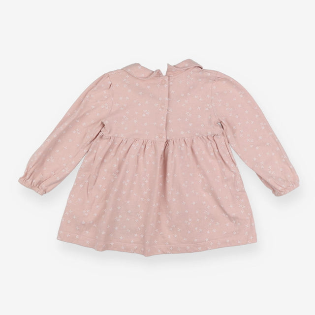 Dress pink with white flowers collared