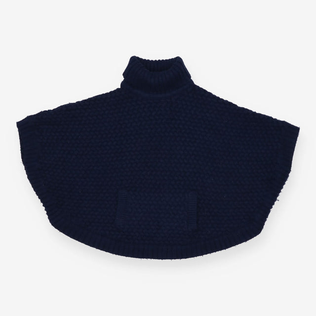 Navy Roll Neck Poncho with Pocket