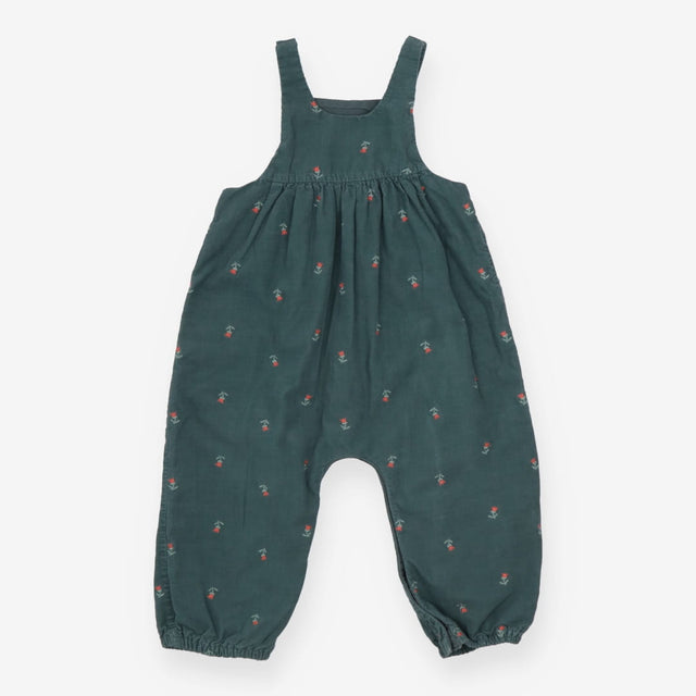 Green Cord Dungarees with Roses
