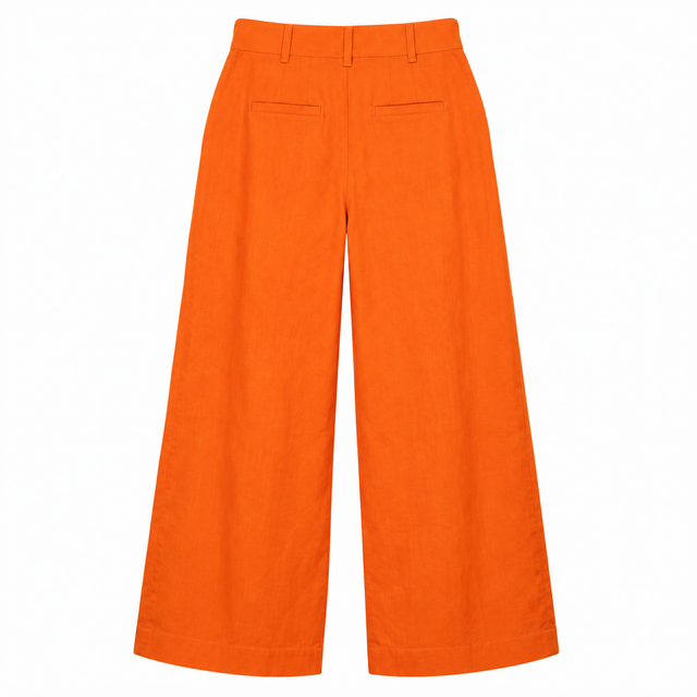 Trousers Linen Wide Leg High Waist Orange Petite