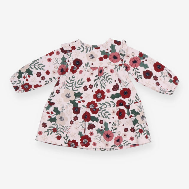 Dress Jersey LS cream burgundy flowers