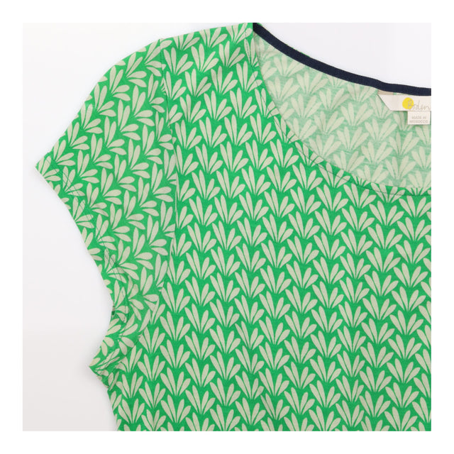 Dress Green White Leaf Print Short Sleeve Midi