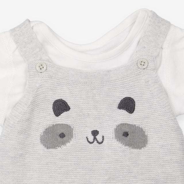 Dungarees Knitted Grey Panda Face and Bodysuit