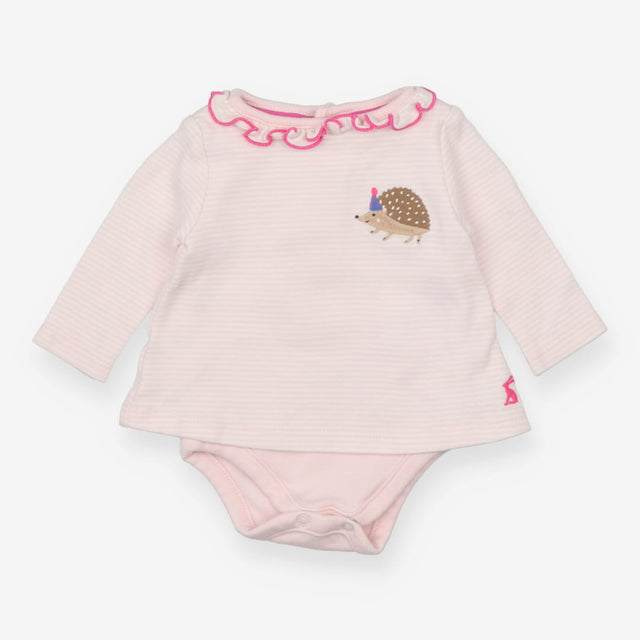 Bodysuit T-Shirt Pink Stripe with Party Hedgehog