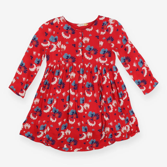 Dress red with blue flowers
