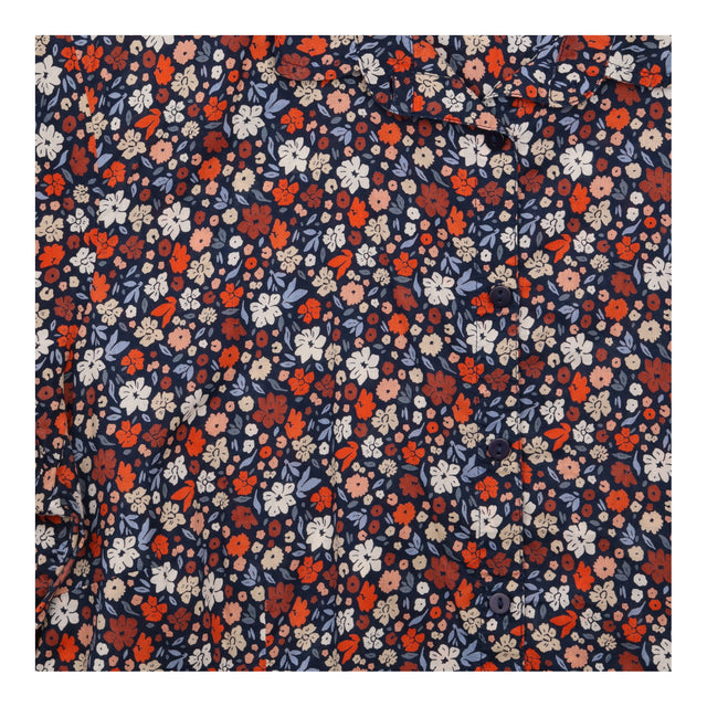 Shirt Navy Rust Orange Floral Print 100% Organic C