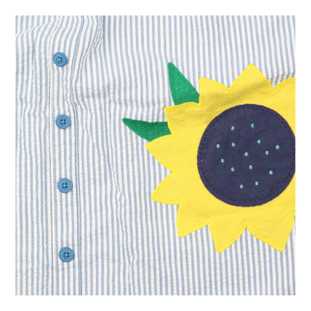 Skirt Blue White Stripe Seersucker Sunflower Appli