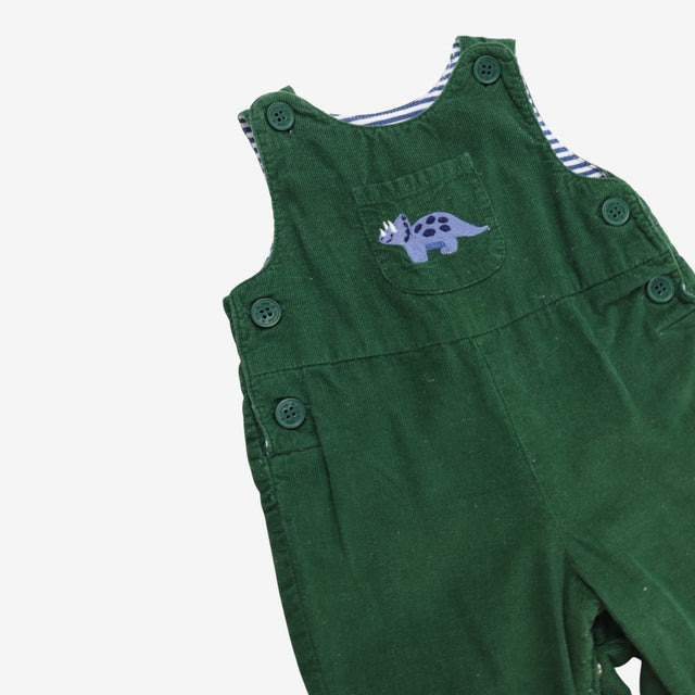 Cord Dungarees Green triceratops pocket