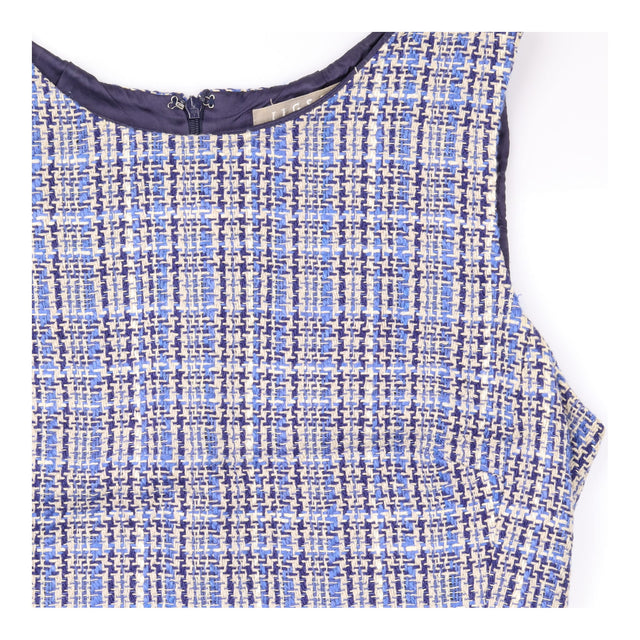 Dress Blue Cream Textured Tweed Sleeveless Shift