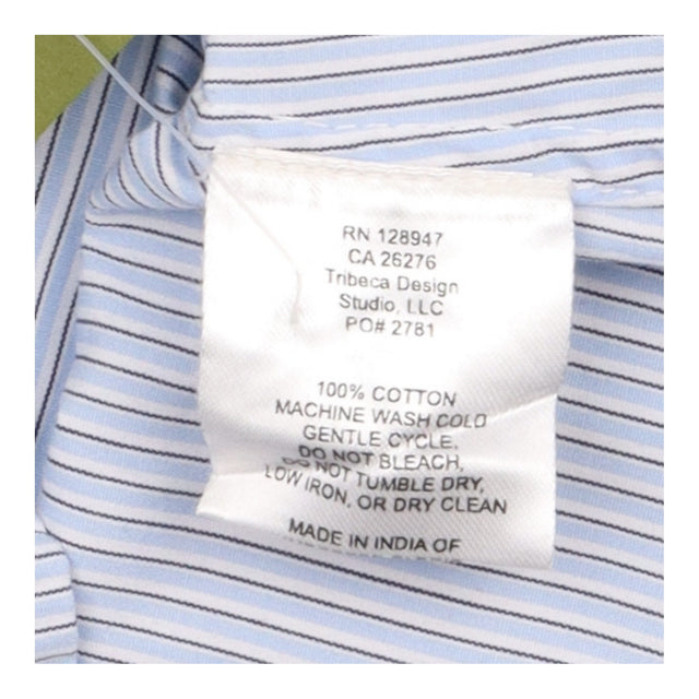Shirt Blue White Pinstripe Cotton Ruffle Collar