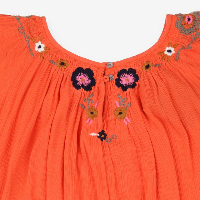 Dress orange with embroidered flowers