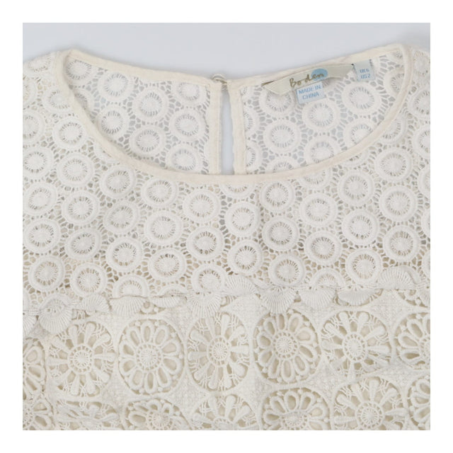 Cream High Neck Lace Top – Long Sleeve with Scallo