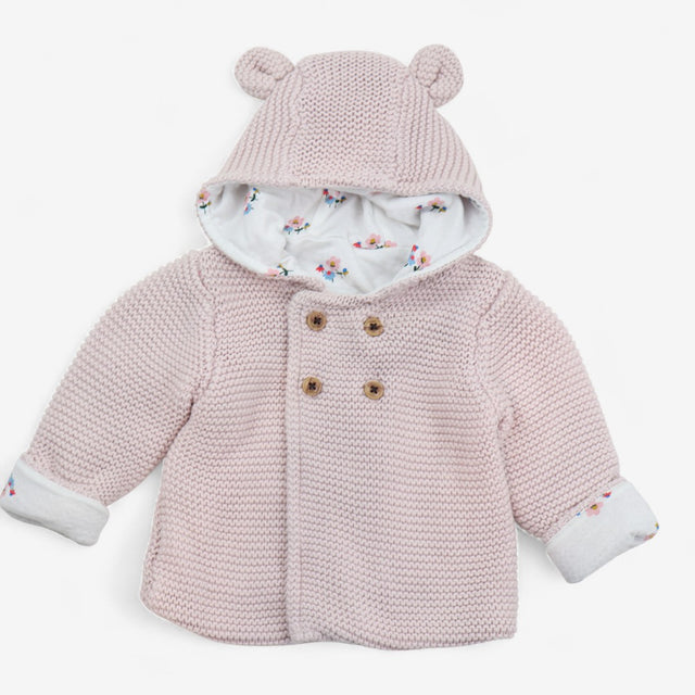 Light pink cardigan knit floral lining