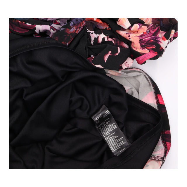 Dress Black Pink Floral Sleeveless Ruched Waist