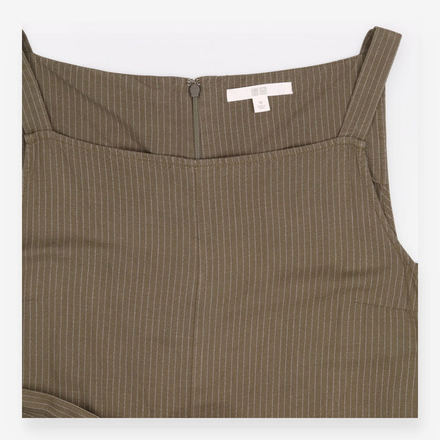 Jumpsuit Olive Green Linen Blend Pinstripe Wide Le