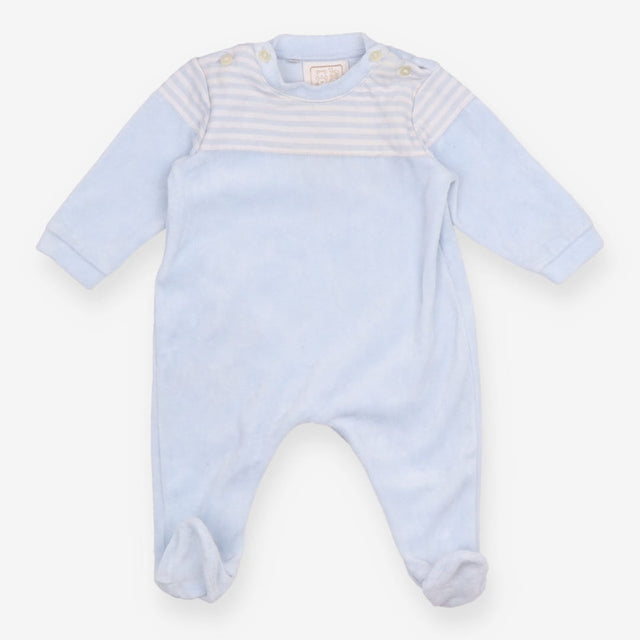 Sleepsuit blue velour stripe yolk