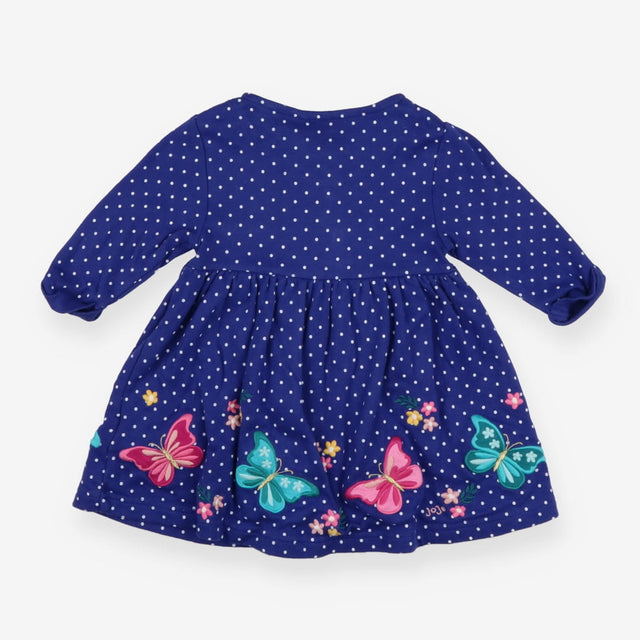 Royal blue spotted dress with butterfly applique