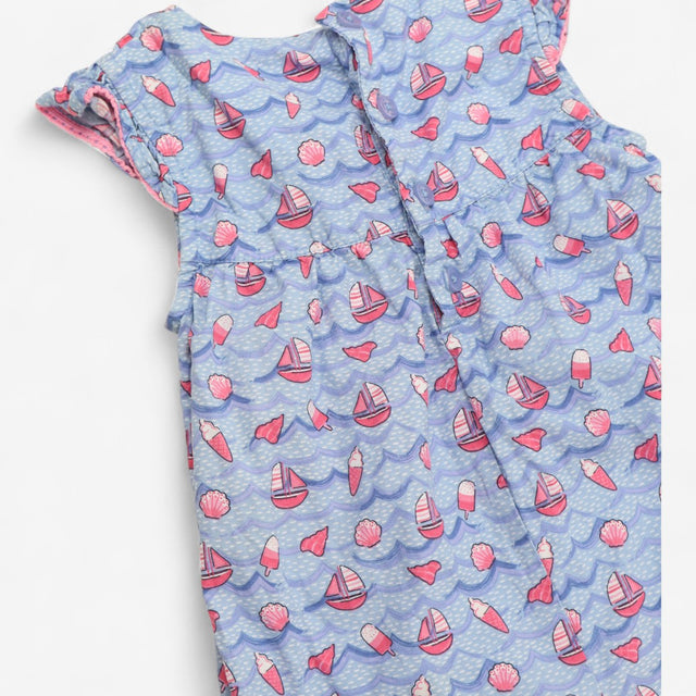 Woven Romper Blue and Pink Seaside Print
