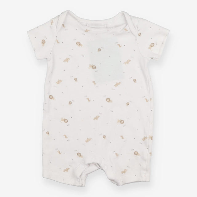 White shortie romper with lions and tigers
