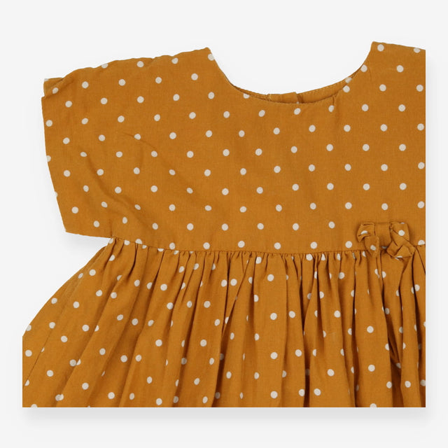 Cap sleeve mustard spotted dress