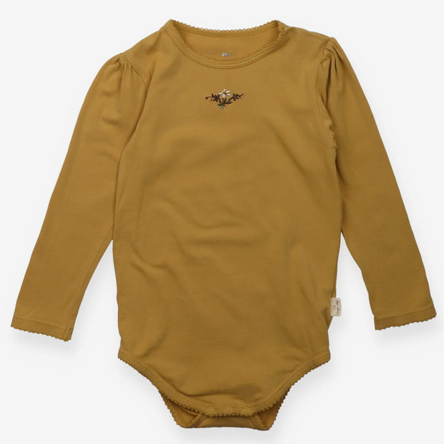Bodysuit Long Sleeved Mustard Flower Applique