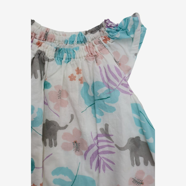 Dress White Woven Elephants & Flowers