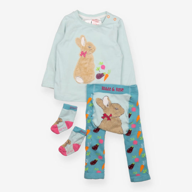 Outfit LS tee legging socks 3pc blue rabbit
