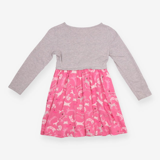 Dress LS grey jersey top pink cat pattern skirt