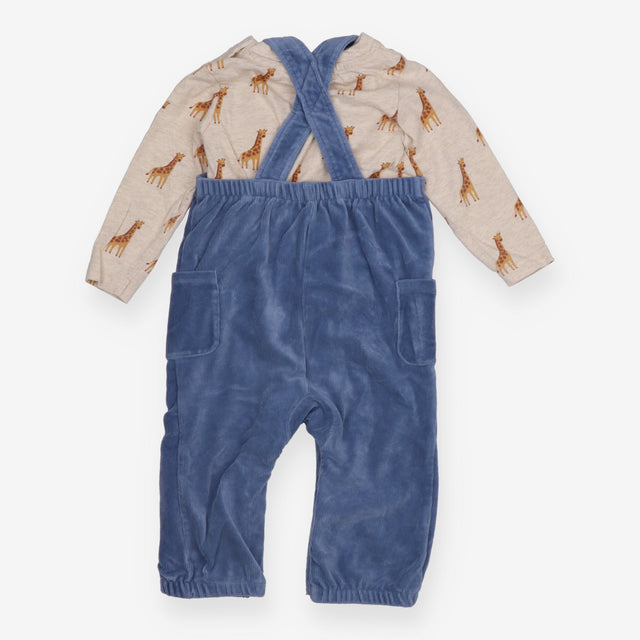 Dungaree set blue cord giraffe and T-shirt long sl