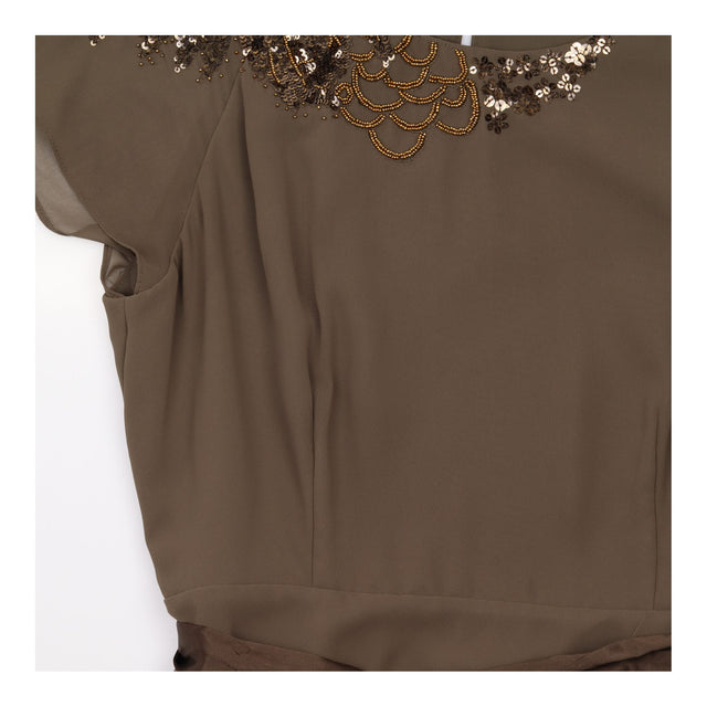 Dress Short Sleeve Embellished Sequin Pleated Taup