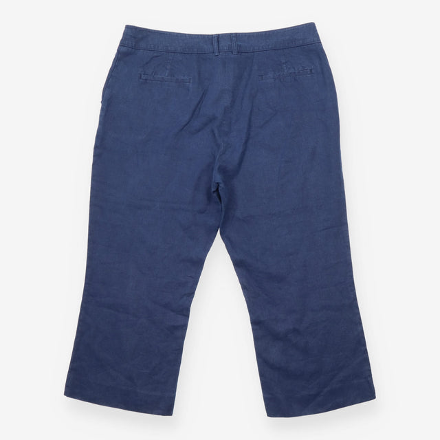 Linen Trousers Navy Cropped Wide Leg Tailored