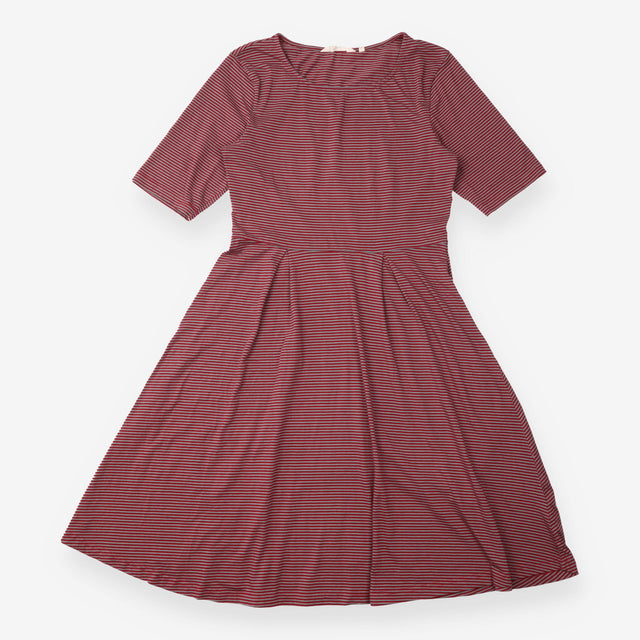 St Enodoc Dress Burgundy Grey Striped Organic Cott