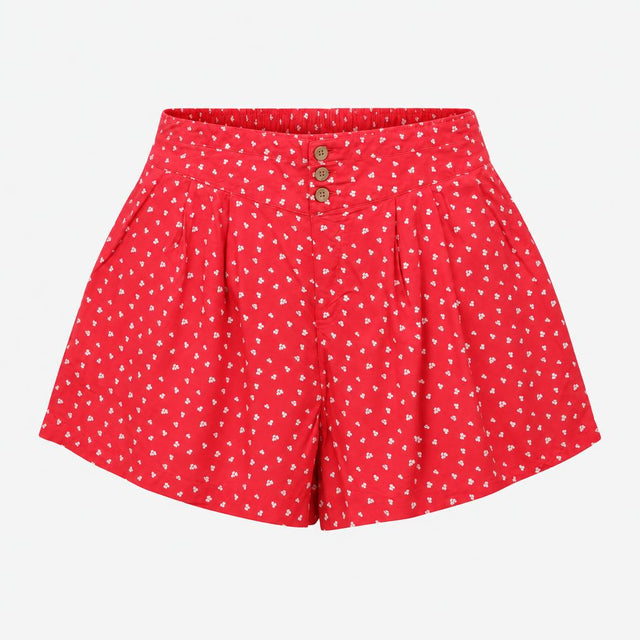 Bright Pink White Ditsy Floral High Waist Button F