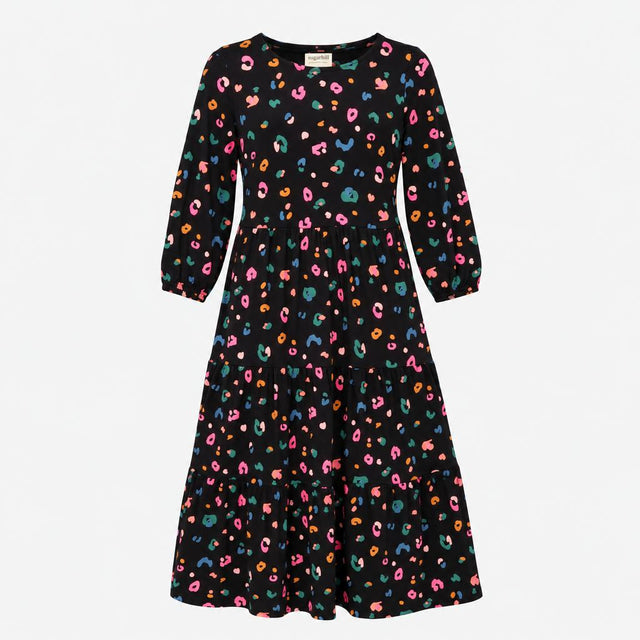 Tiered Midi Dress Leopard Spot Multicolour