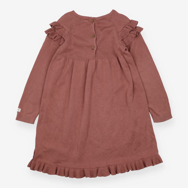 Dress knitted dusty pink white embroidery front LS
